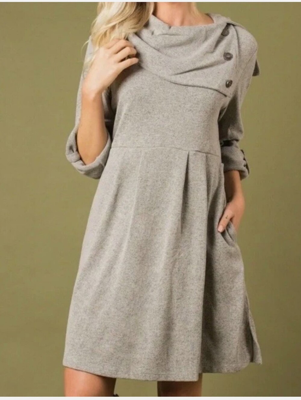 Simply Noelle Gray Draped Collar Knit Mini Dress